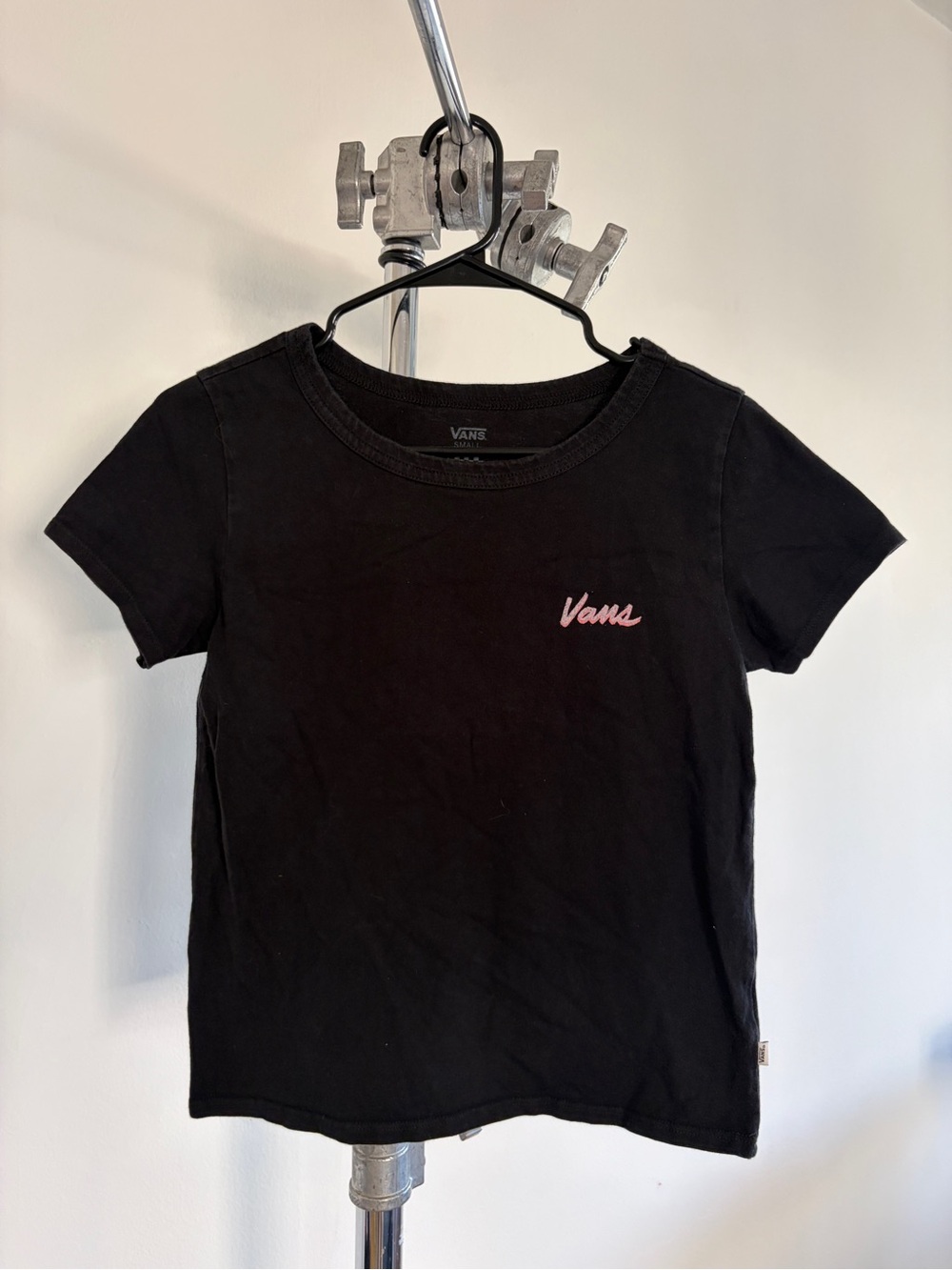 Vans Black Short-Sleeve Tee with Pink Logo
